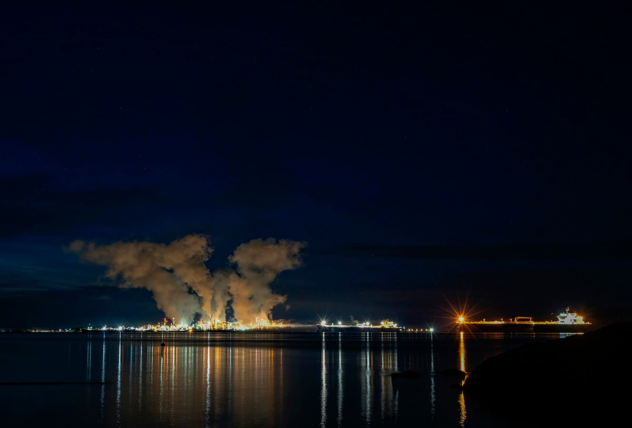 Large industrial plant illuminated at night